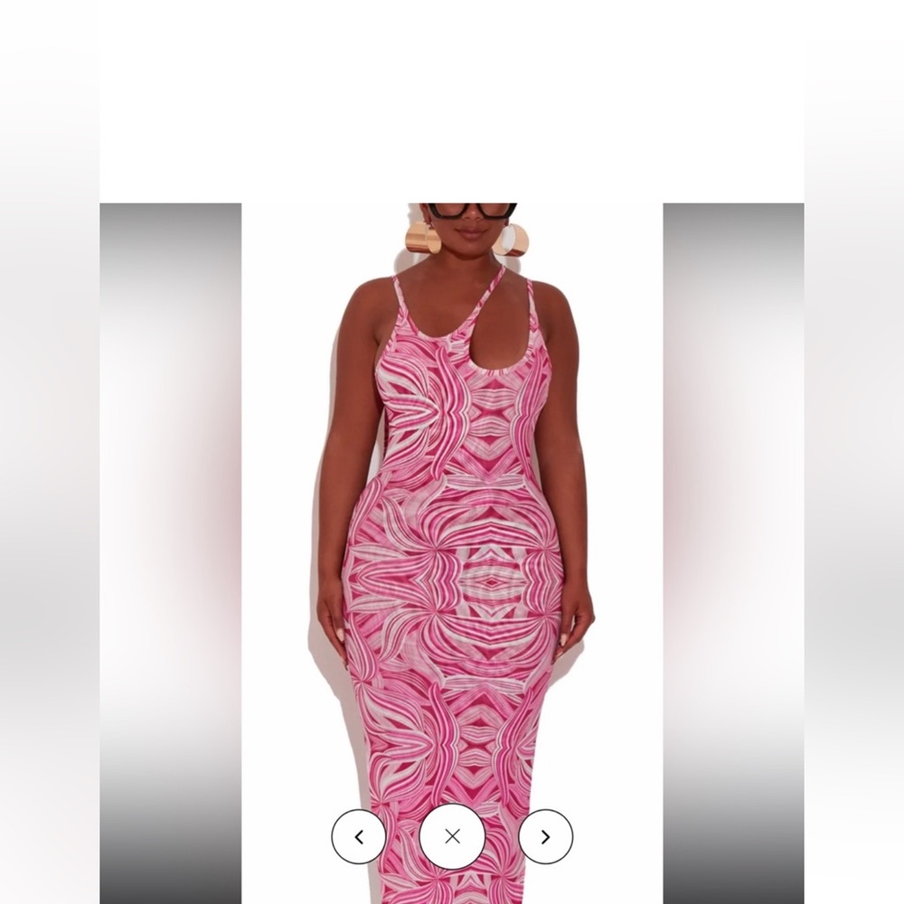 BBXBrand Pink/White Tropical Dress with Zipper - size M